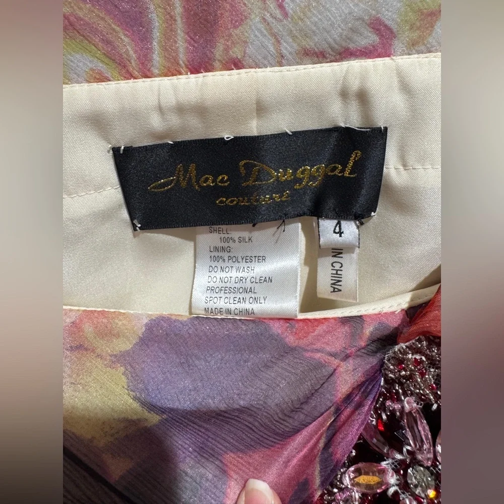 NWOT Mac Duggal 100% silk Vibrant Floral knee length Sleeve Dress size 4 - Picture 2 of 6